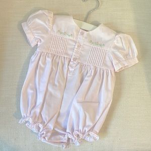 Feltman Brothers Pink Embroidered Romper Bubble - 3m